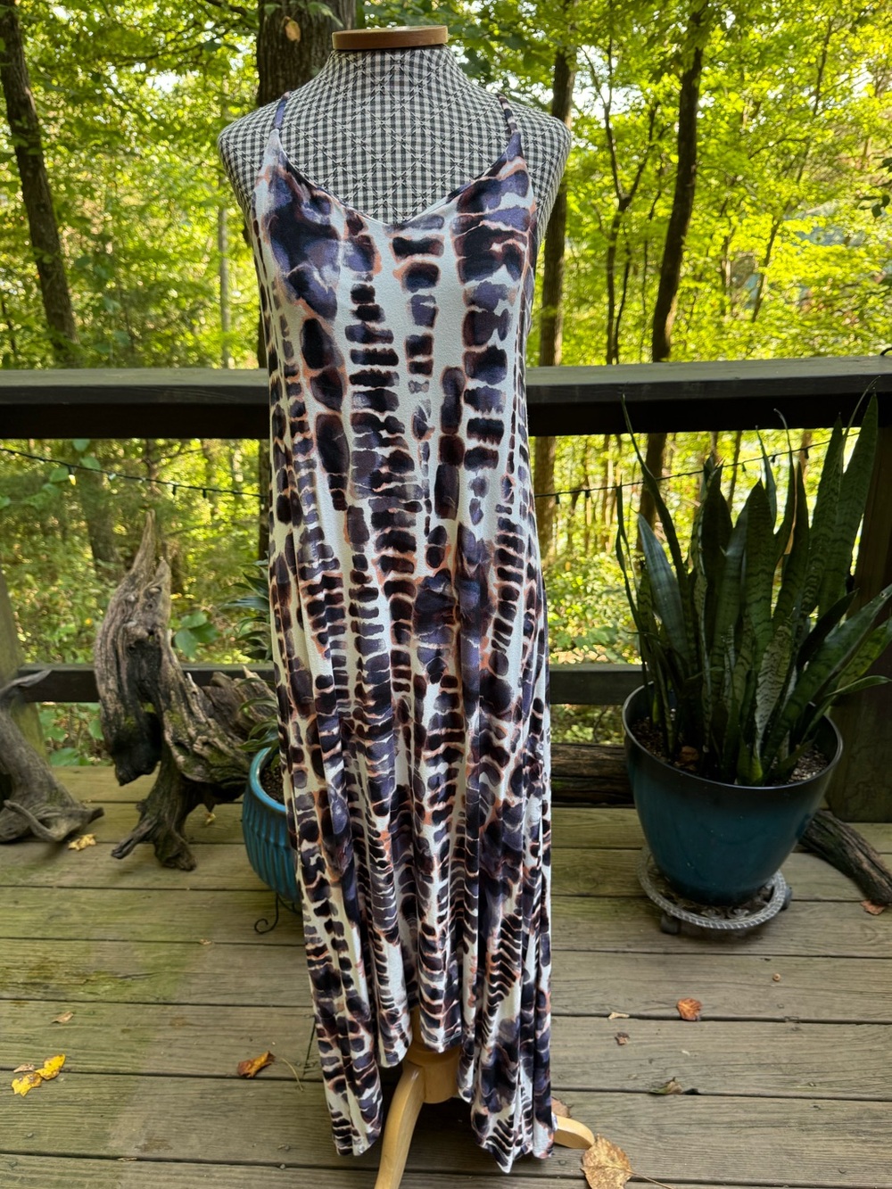 Nicole Miller New York Maxi Dress M Abstract Animal Print Racerback Stretch